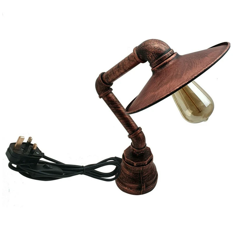 LEDSone Lampe de table Steampunk industrielle vintage avec abat-jour plat