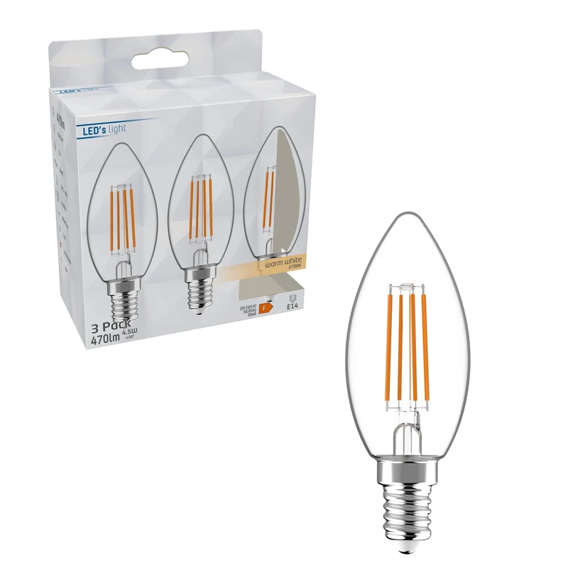 LED Kerze E14 4,5W warmweiß Klar C35 3-Pack - LED's Light