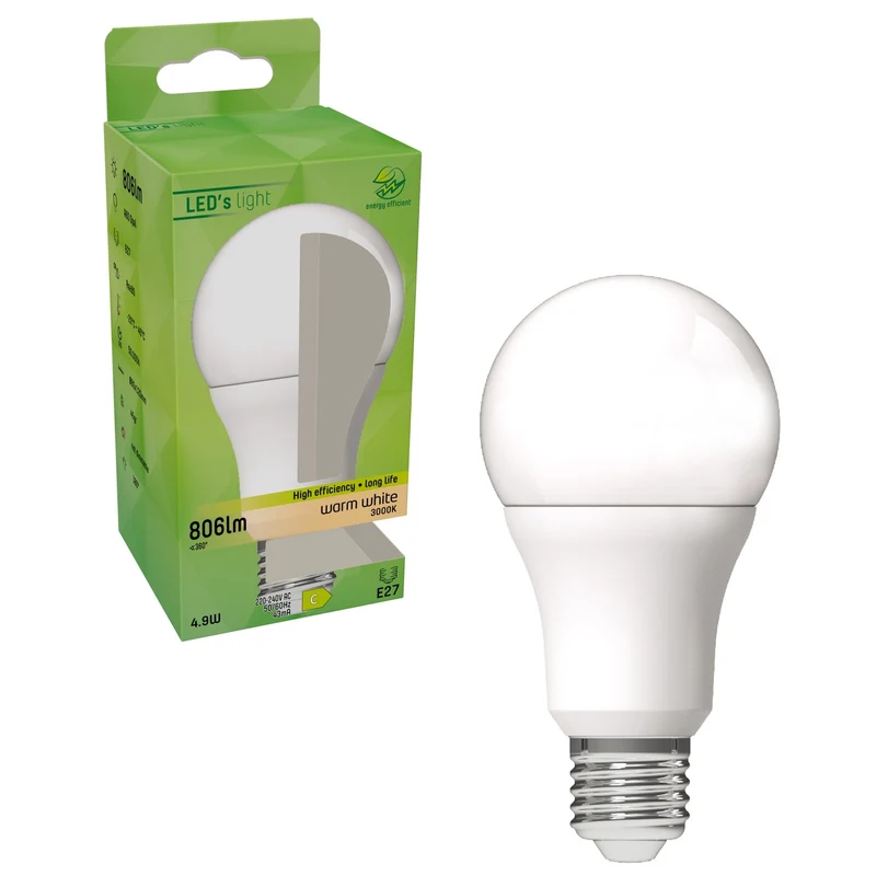 LED Birne E27 4,9W warmweiß Opal A60-50.000h Haltbarkeit - LED's Light