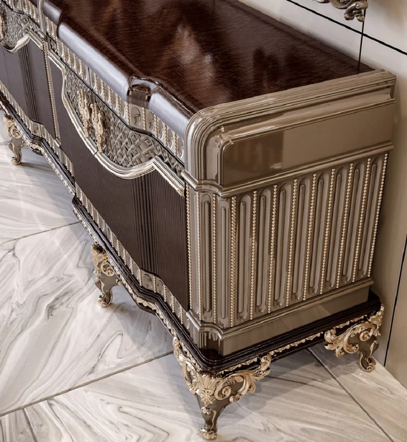 Casa Padrino Luxus Barock Sideboard Dunkelbraun / Grau / Gold 245 cm