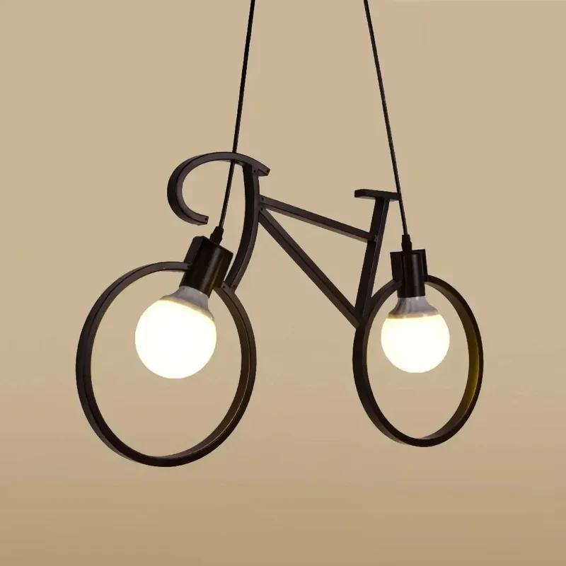 Moderne Fahrrad Pendelleuchte aus Schmiedeeisen 2 flammig