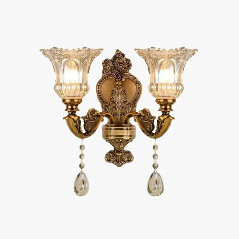 Vintage Wandleuchte aus Messing mit Glasblüten
