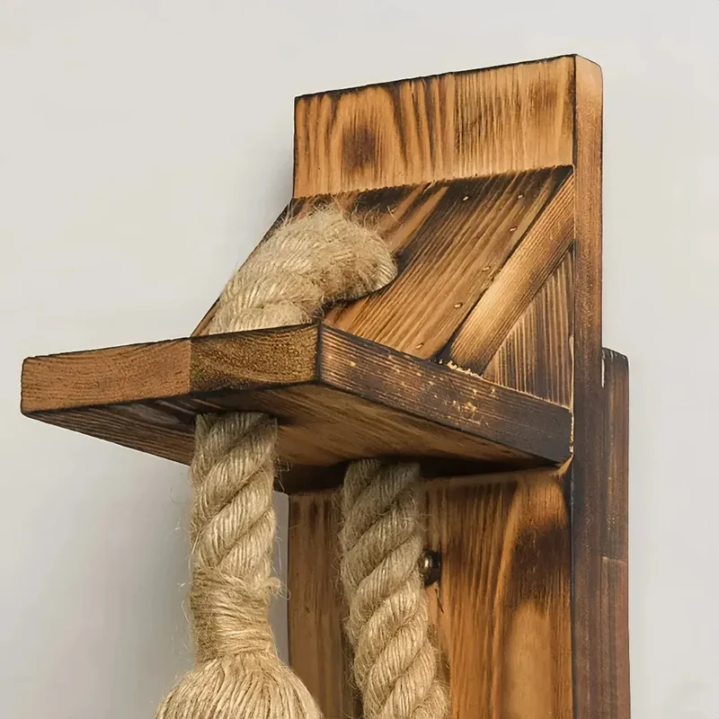 Vintage Wandleuchte aus Holz und Jute für Schlafzimmer