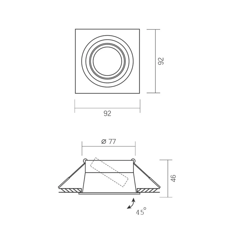LED-Einbaustrahler | Vertieft | Quadratisch | 78x78mm | Schwarz