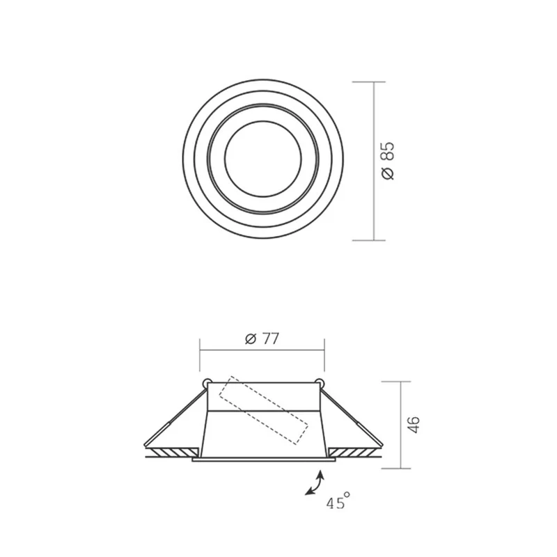 LED-Einbaustrahler | Vertieft | Rund | Ø77mm | Schwarz