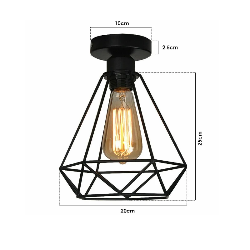 Retro Deckenleuchte Diamant Käfig Schwarz Industrie E27 ~3023