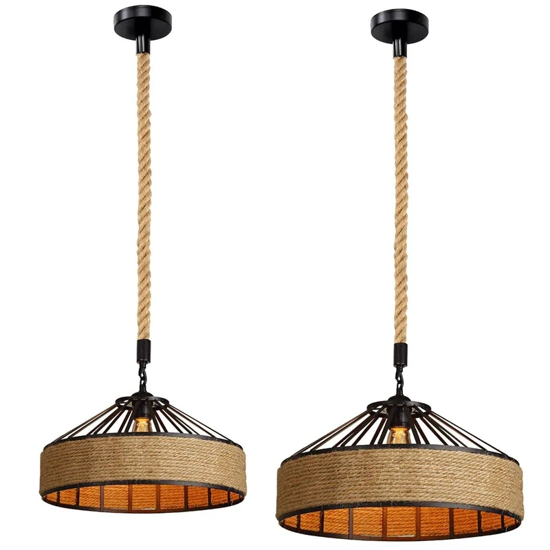 Lustre Plafonnier Suspension corde chanvre Rétro Lampe pour Restaurant