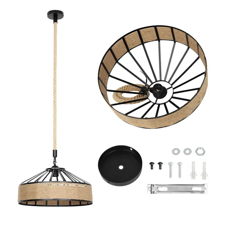 Lustre Plafonnier Suspension corde chanvre Rétro Lampe pour Restaurant