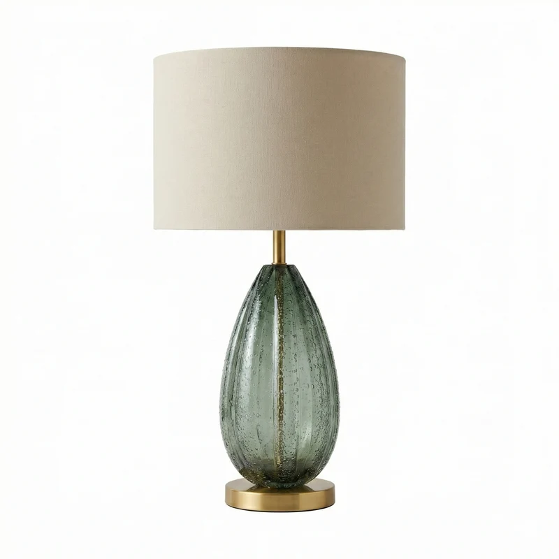 Design-Tischlampe aus bernsteinfarbenem Glas & Metall – Prisma