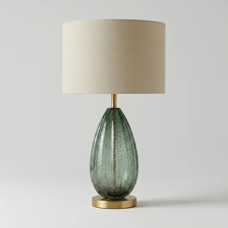 Design-Tischlampe aus bernsteinfarbenem Glas & Metall – Prisma