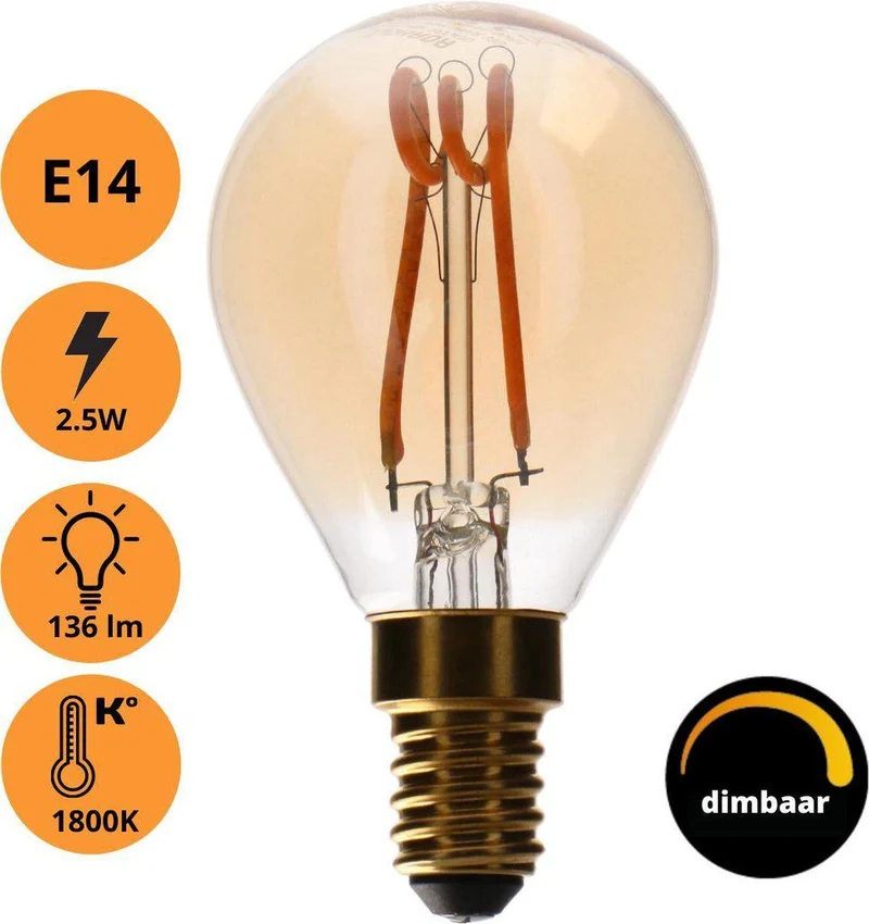 Dimmbare LED-Birne E14 1 Stück extra-warmweiß 1.800 K 2,5W 136lm - Proventa
