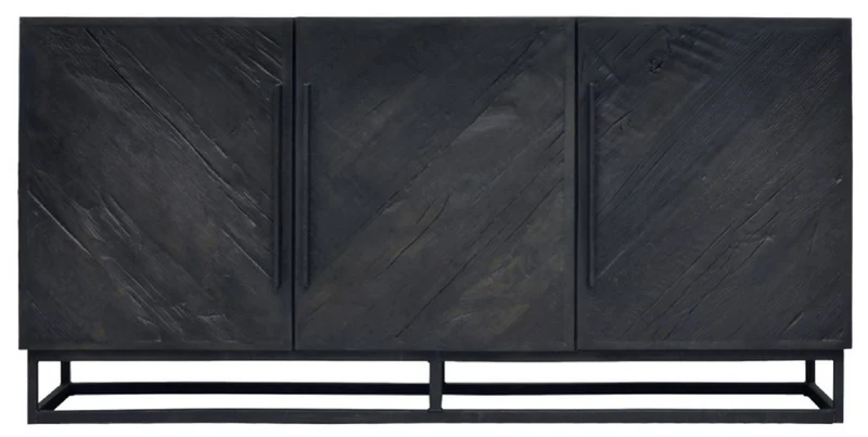 Casa Padrino Luxus Massivholz Sideboard Schwarz 160 x 43 x H. 80 cm - Rustikaler Eichenholz Schrank mit 3 Türen - Rustikale Massivholz Esszimmer Möbel - Luxus Esszimmer Möbel