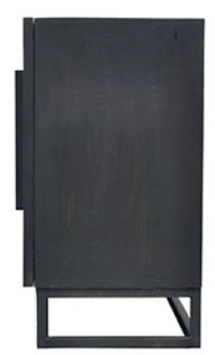 Casa Padrino Luxus Massivholz Sideboard Schwarz 160 x 43 x H. 80 cm - Rustikaler Eichenholz Schrank mit 3 Türen - Rustikale Massivholz Esszimmer Möbel - Luxus Esszimmer Möbel