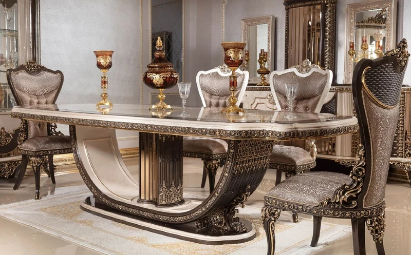Casa Padrino Luxus Barock Esszimmer Set - 1 Esstisch 250 cm & 6 Stühle