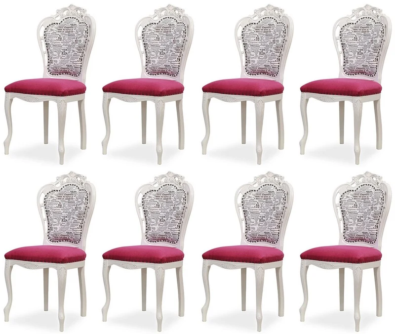 Casa Padrino Luxus Barock Esszimmer Stuhl 8er Set Dunkelrosa / Schwarz / Weiß - Barockstil Küchen Stühle - Prunkvolle Luxus Esszimmer Möbel im Barockstil - Edel & Prunkvoll