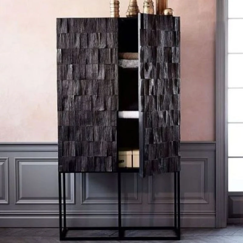 Casa Padrino Luxus Regalschrank mit 2 Türen Matt Schwarz / Schwarz 80 x 45 x H. 180 cm - Massivholz Schrank mit Metall Beinen - Luxus Möbel