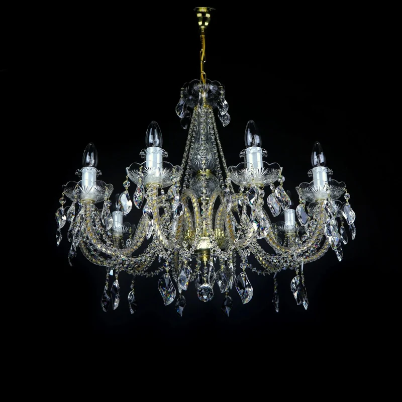Casa Padrino Luxus Barock Kristall Kronleuchter Gold Ø 75 x H. 58 cm - Prunkvolle Messing Kronleuchter mit böhmischem Kristallglas - Barock Möbel - Edel & Prunkvoll