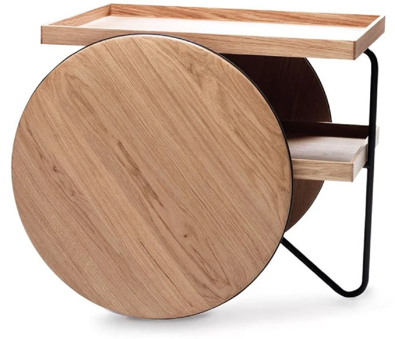 Casa Padrino Luxus Beistelltisch mit Rädern Naturfarben / Schwarz - Made in Italy