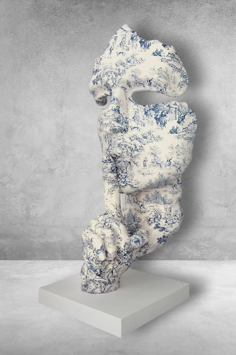 Casa Padrino XXL Deko Skulptur Creme / Blau / Grau H. 180 cm