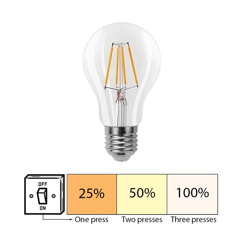 LED-Glühlampe 6W | A60 | Klar | 3-stufig dimmbar | E27 | 2700K – Warmweiß