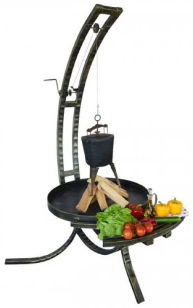 Casa Padrino Luxus Metall Schwenkgrill Schwarz / Silber 80 x 70 x H. 190 cm