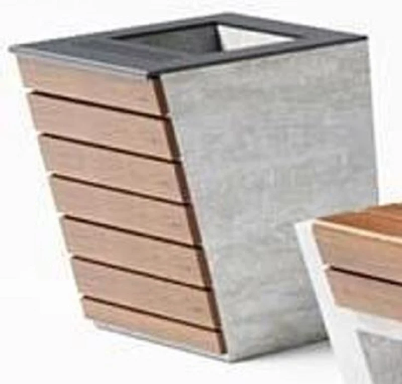 Casa Padrino Park Abfallbehälter Braun / Grau / Silber H. 60 cm - Stadt Abfalleimer - Beton Mülleimer
