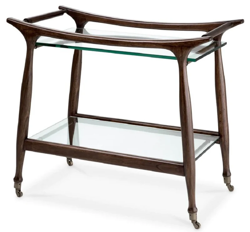 Casa Padrino Luxus Massivholz Servierwagen mit Glasplatten Braun 86 x 50 x H. 75,5 cm - Hotel Restaurant Gastronomie Trolley - Luxus Hotel Restaurant Gastronomie Accessoires - Luxus Möbel