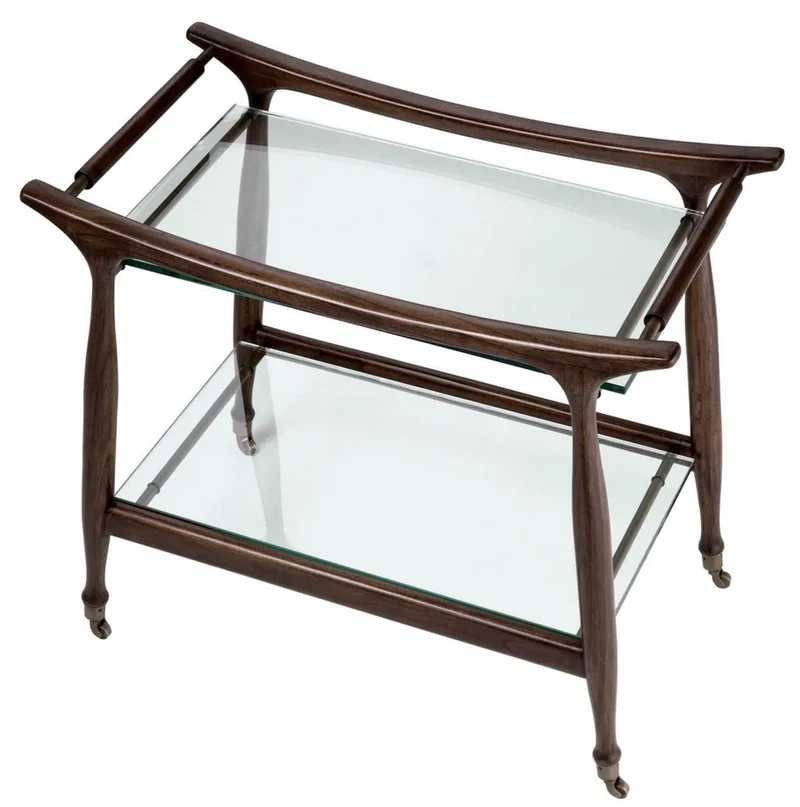 Casa Padrino Luxus Massivholz Servierwagen mit Glasplatten Braun 86 x 50 x H. 75,5 cm - Hotel Restaurant Gastronomie Trolley - Luxus Hotel Restaurant Gastronomie Accessoires - Luxus Möbel