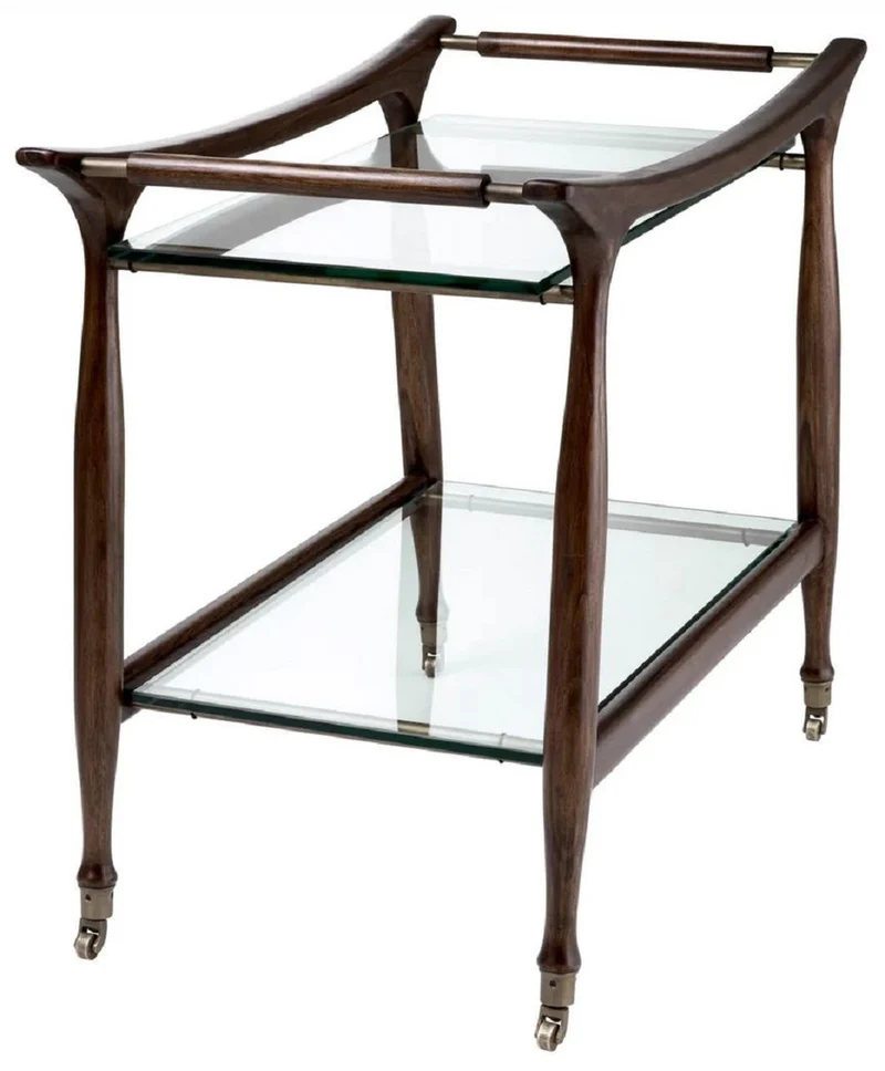 Casa Padrino Luxus Massivholz Servierwagen mit Glasplatten Braun 86 x 50 x H. 75,5 cm - Hotel Restaurant Gastronomie Trolley - Luxus Hotel Restaurant Gastronomie Accessoires - Luxus Möbel