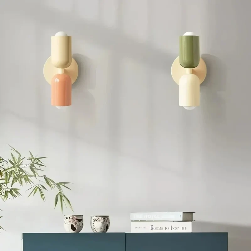 LED Wandleuchte Doppelkopf im Morandi Stil für Schlafzimmer