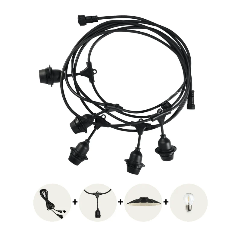 5 Meter langes Prickkabel – Lichtkabel 5x E27-Fassung | Anschließbar | KRETA