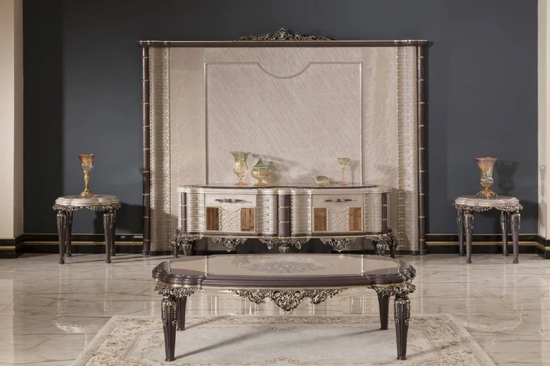 Casa Padrino Luxus Barock Couchtisch Grau / Braun / Gold 120 cm - Barockstil Wohnzimmer Möbel