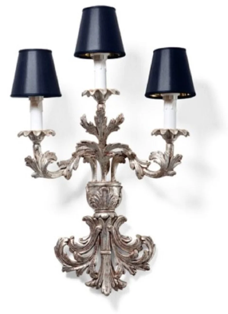 Casa Padrino Luxus Barock Wandleuchte Antik Silber / Weiß / Schwarz 13 x 16 x H. 56 cm - Prunkvolle Barockstil Wandlampe - Barock Leuchten - Luxus Qualität - Made in Italy