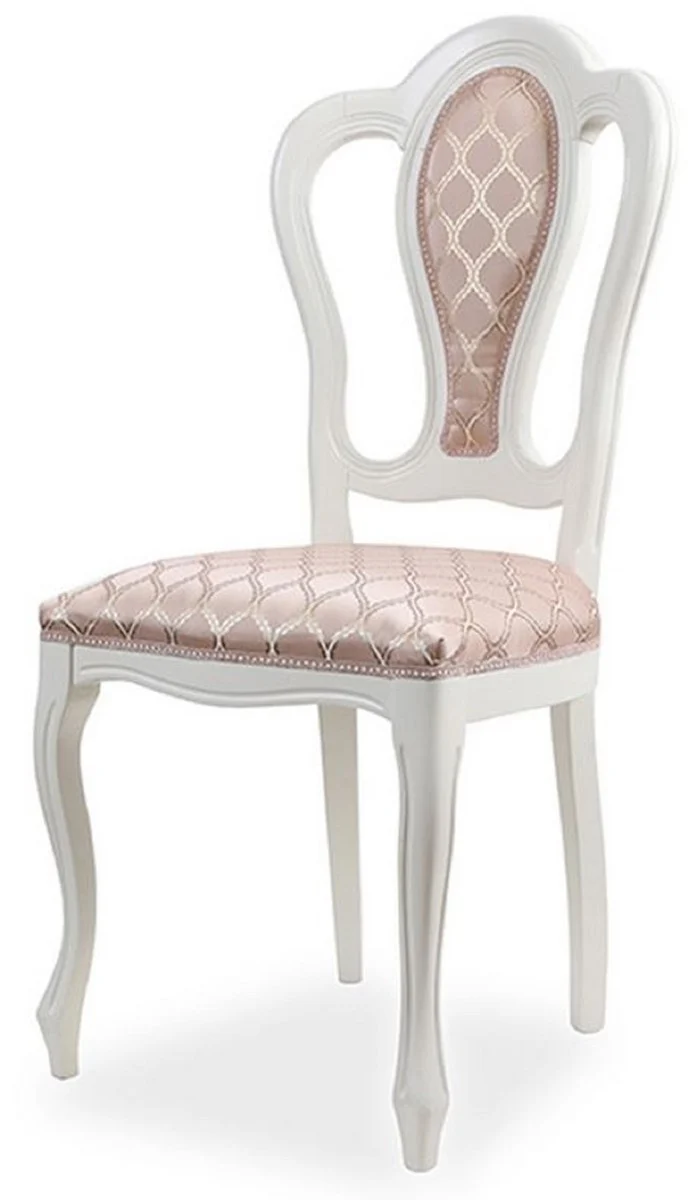Casa Padrino Luxus Barock Esszimmer Stuhl Rosa / Weiß - Barockstil Massivholz Küchen Stuhl mit elegantem Muster - Prunkvolle Luxus Esszimmer Möbel im Barockstil - Handgefertigte Barock Möbel