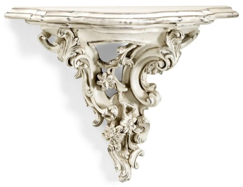 Casa Padrino Luxus Barock Massivholz Wandkonsole Antik Cremeweiß - Prunkvolle Barockstil Wanddeko Konsole - Barock Wanddeko - Barock Möbel - Luxus Qualität - Made in Italy