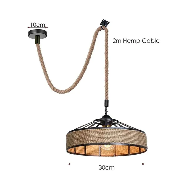 Industrie Hanfseil Pendelleuchte | E27 Vintage 2m Seil Hängelampe Ø 30cm~2937