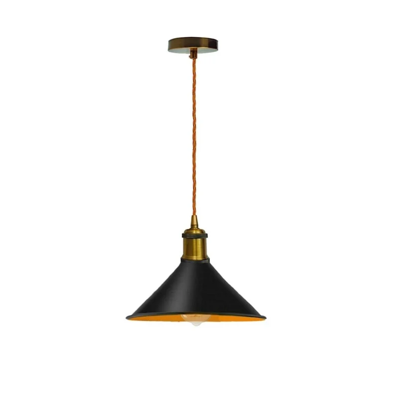 Schwarze Pendelleuchte mit goldenem Innenkegel~2930