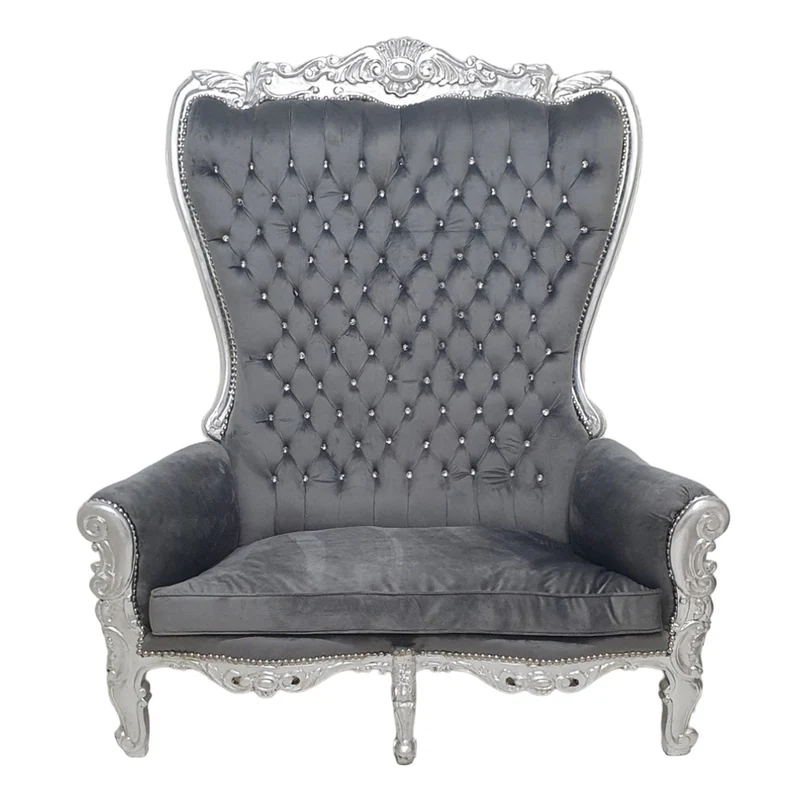 Casa Padrino Barock Doppel Thron Sessel Grau Silber Bling Steine Möbel