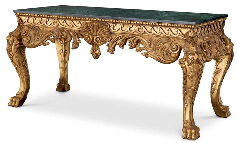 Casa Padrino Luxus Barock Konsole Antik Gold / Grün - Handgefertigter Massivholz Konsolentisch mit Marmorplatte - Luxus Wohnzimmer Möbel im Barockstil - Barock Möbel - Barock Einrichtung