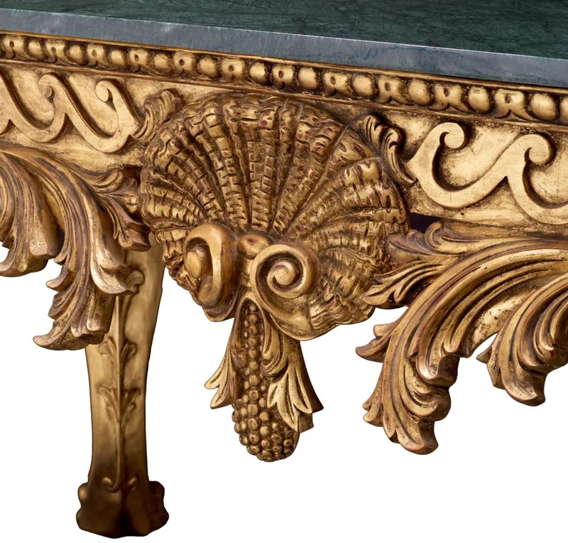 Casa Padrino Luxus Barock Konsole Antik Gold / Grün - Handgefertigter Massivholz Konsolentisch mit Marmorplatte - Luxus Wohnzimmer Möbel im Barockstil - Barock Möbel - Barock Einrichtung