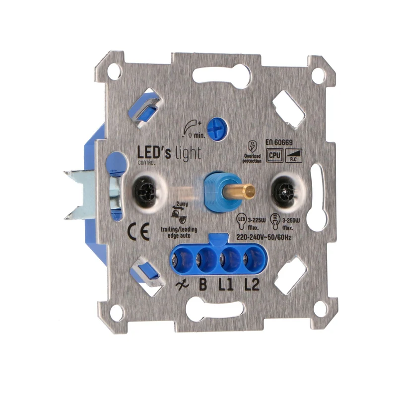 Universal Drehdimmer 250W - Unterputz Dimmschalter für dimmbare LED und Halogenlampen, Phasenabschnitt oder Phasenanschnitt wird automatisch eingestellt - LED's Light