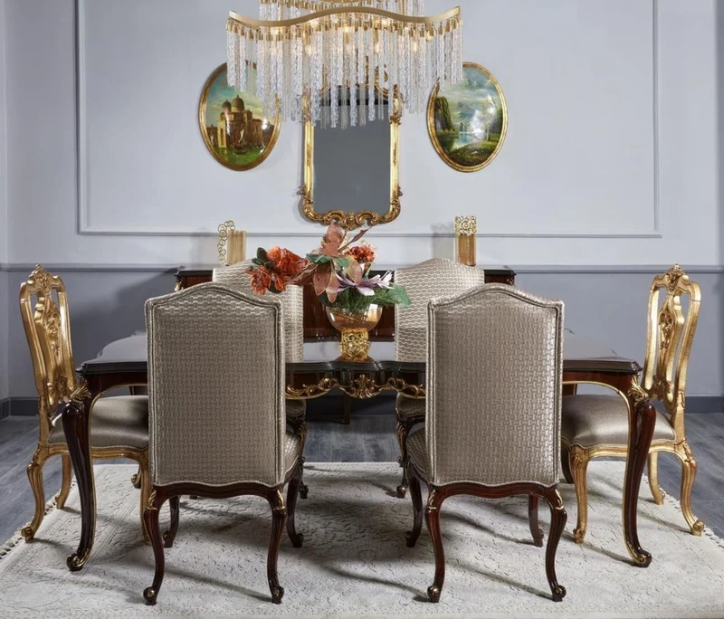 Casa Padrino Luxus Barock Esszimmer Stuhl Silber / Dunkelbraun / Gold H. 116 cm - Barock Esszimmer Möbel