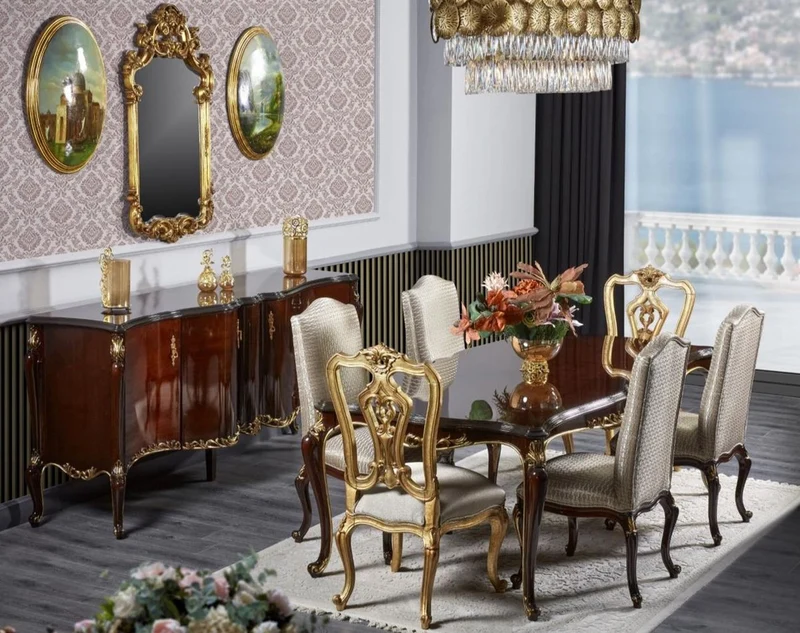 Casa Padrino Luxus Barock Esszimmer Stuhl Silber / Dunkelbraun / Gold H. 116 cm - Barock Esszimmer Möbel