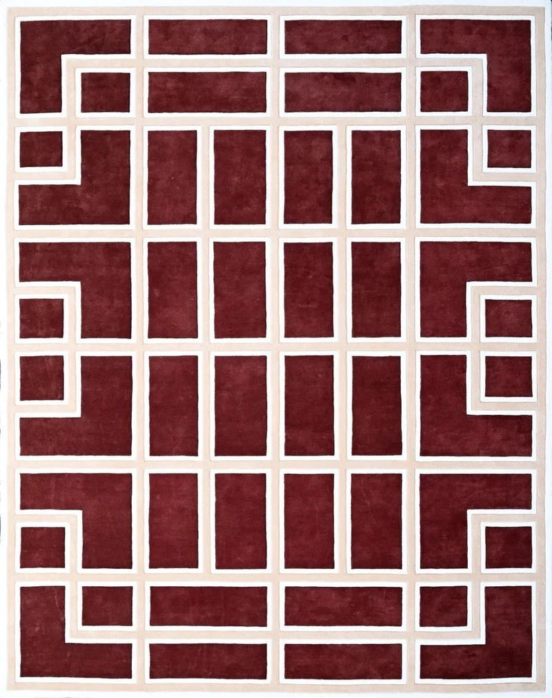 Casa Padrino Luxus Teppich mit Mäander Muster Bordeauxrot / Creme 300 x 400 cm