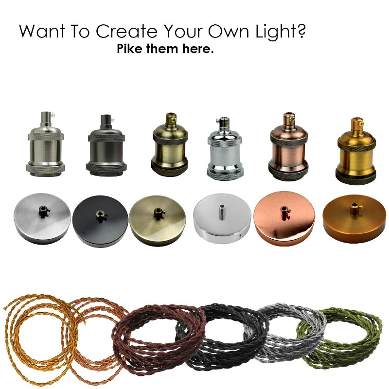 DIY Lampen-Set E27: Deckenrosette Fassung & Textilkabel ~2919