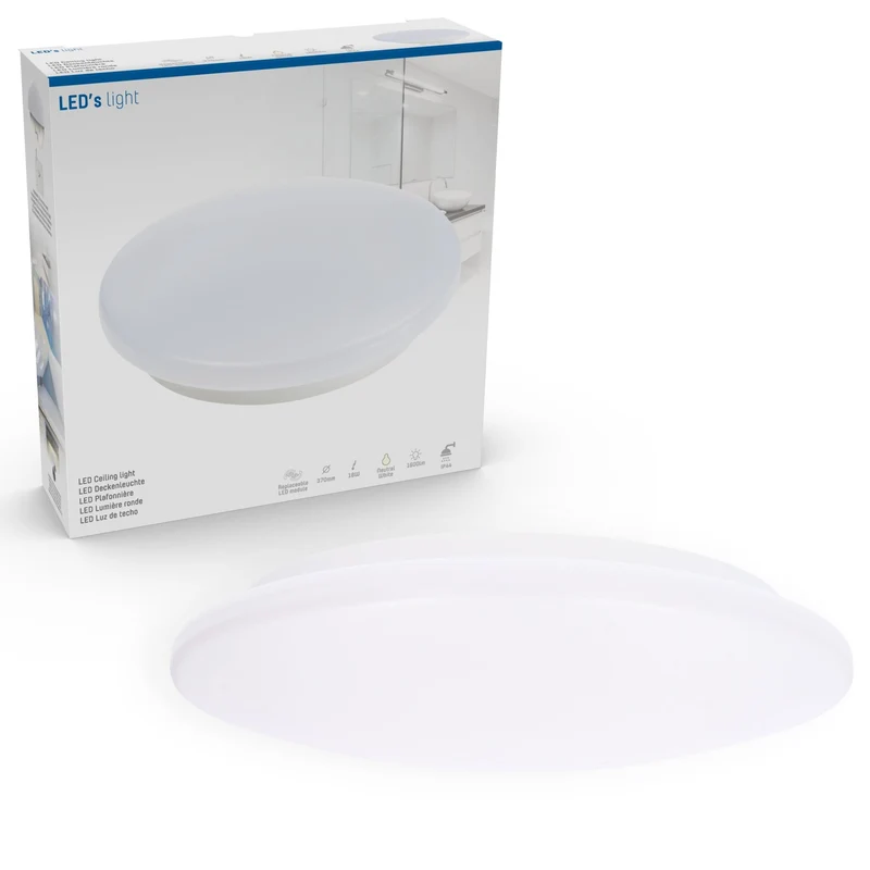 LED-Deckenleuchte Ø 37cm spritzwassergeschützt für Bad Zone 2 und 3 geeignet neutralweiß 4.000K 18W 1.600 Lumen - LED's Light