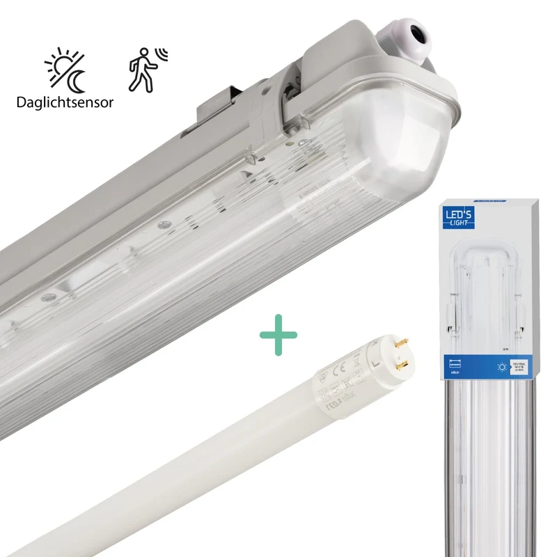 Feuchtraumleuchte mit HF-Bewegungsmelder und LED-Röhre, 60 cm, 4.000 K, IP65 - LED's Light
