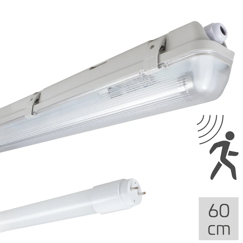 Feuchtraumleuchte mit HF-Bewegungsmelder und LED-Röhre, 60 cm, 4.000 K, IP65 - LED's Light
