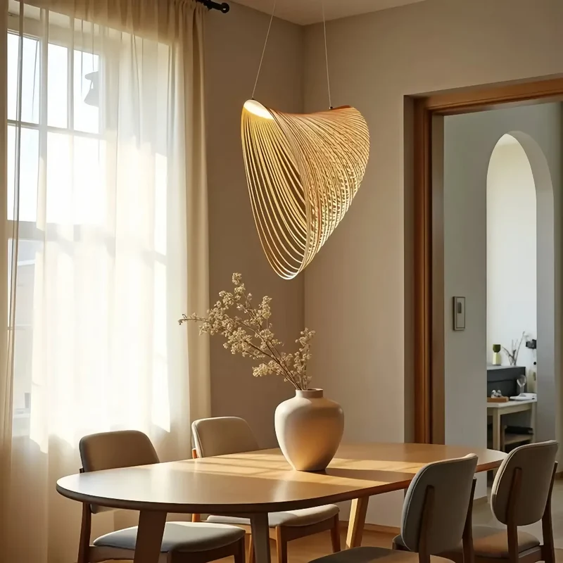 Design Pendelleuchte aus Holz im skandinavischen Stil für das Esszimmer