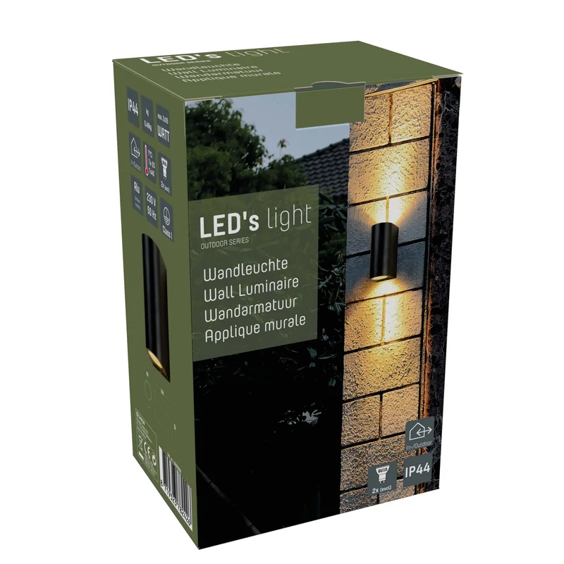 Außen-Wandleuchte schwarz 2x GU10 IP44 für LED und Halogen bis 35W - LED's Light